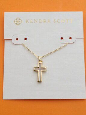 Kendra Scott Cross White Lab Grown Opal Necklace Gold